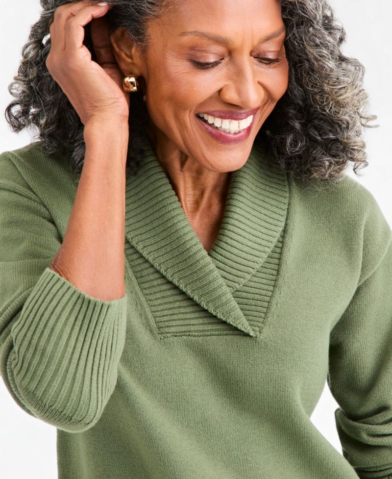 Petite Shawl Collar Cotton-Blend Sweater