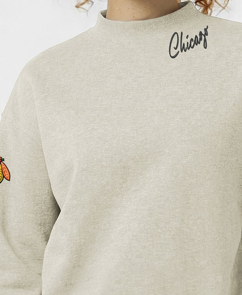 Women's Chicago Blackhawks Collar Script Triumph Fleece Pullover Crewneck Sweatshirt