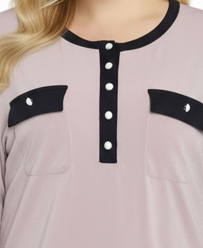 Petite Long Sleeve Contrast Detail Top
