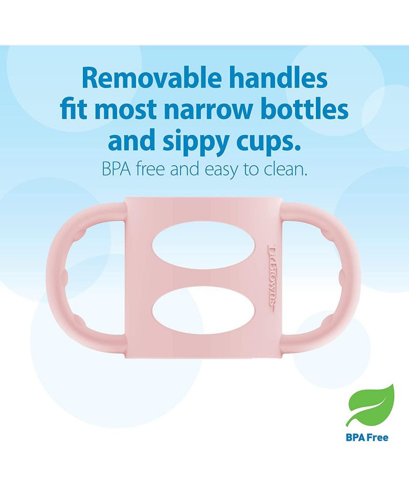 Baby Narrow Sippy Baby Bottle with 100% Silicone Handles, 8oz, Pink