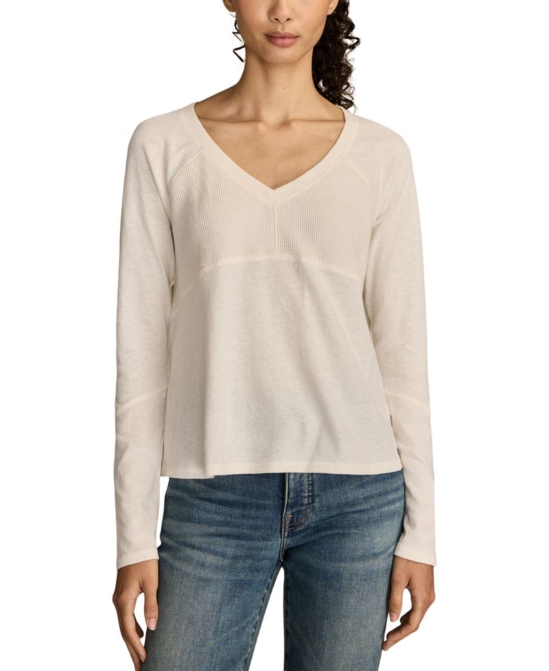 Women's Waffle Mix V-Neck Top