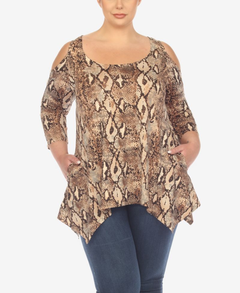 Plus Size Snake Print Cold Shoulder Tunic Top