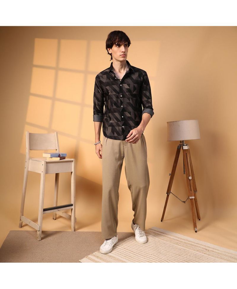 Men's Midnight Black Geometric Seersucker Shirt