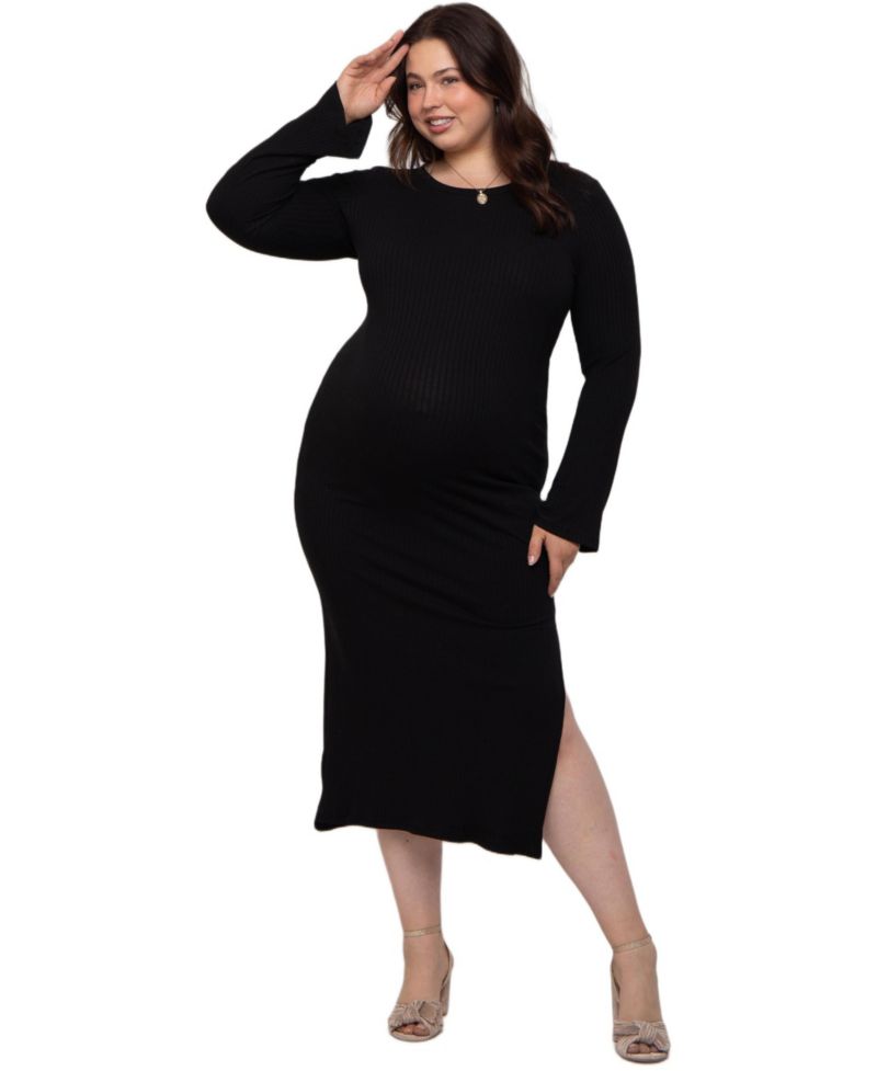 Plus Size Ribbed Side Slit Maxi Dress