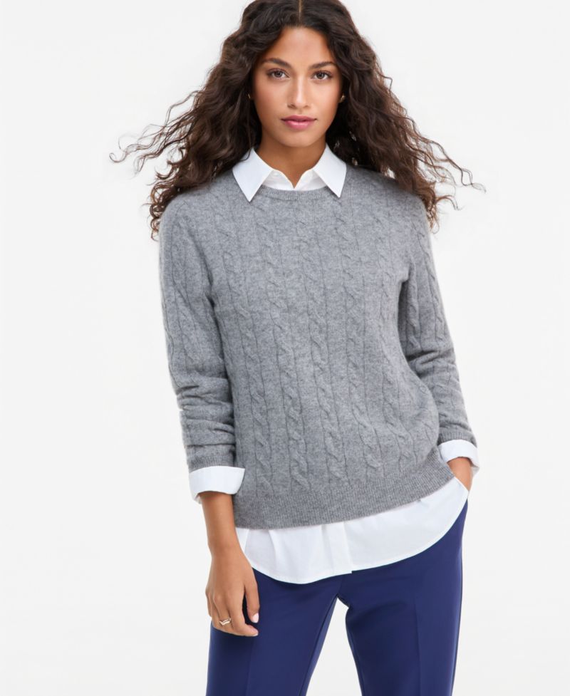 Petite Cable-Knit Crewneck 100% Cashmere Sweater
