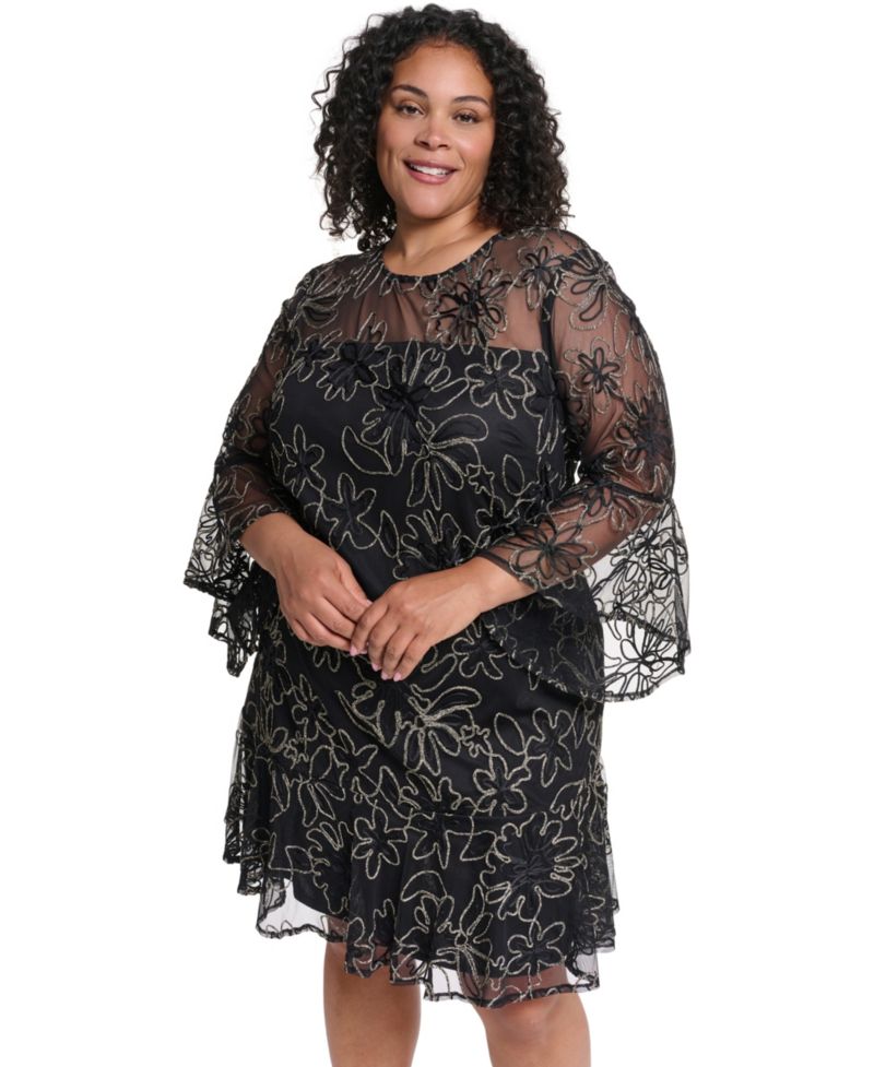 Petite A-Line Bell-Sleeve Floral-Print Dress