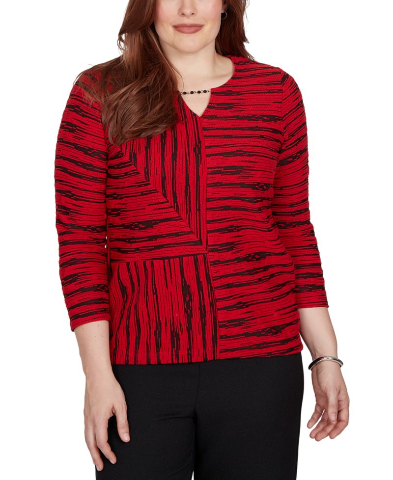 Petite Keyhole Neck 3/4-Sleeve Blouse