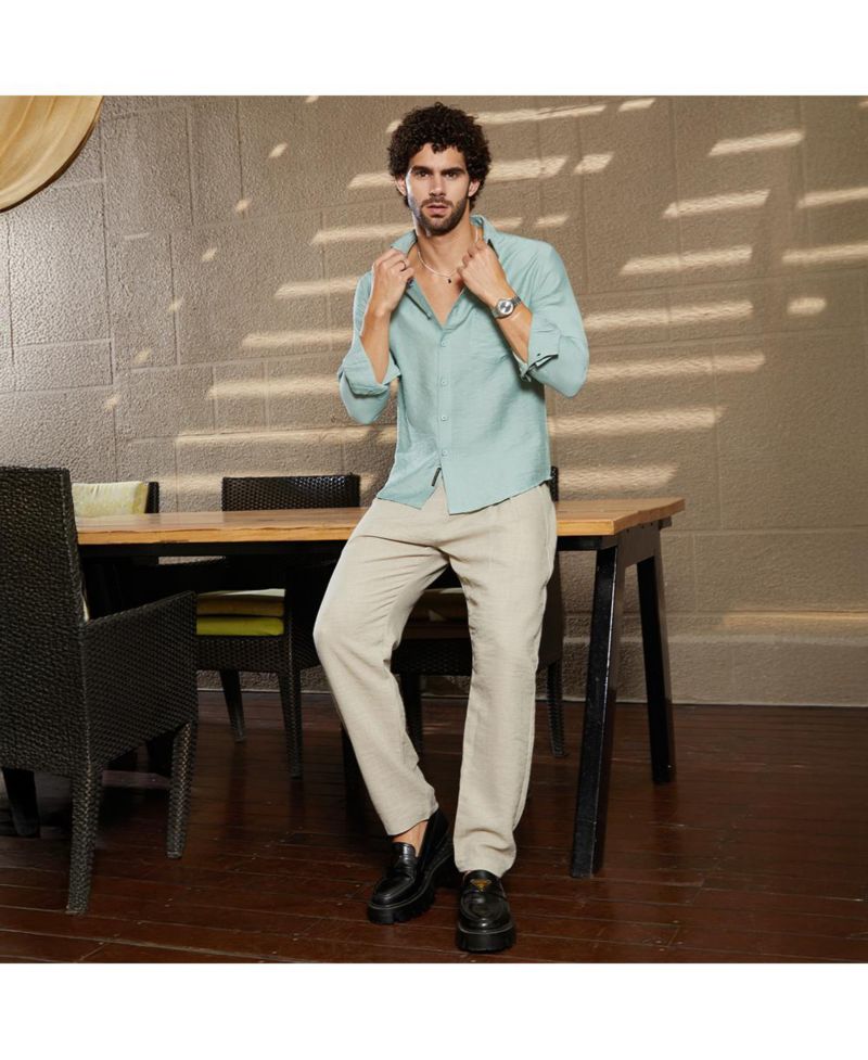 Men's Sage Green Breezy Wrinked Relaxed Shirt