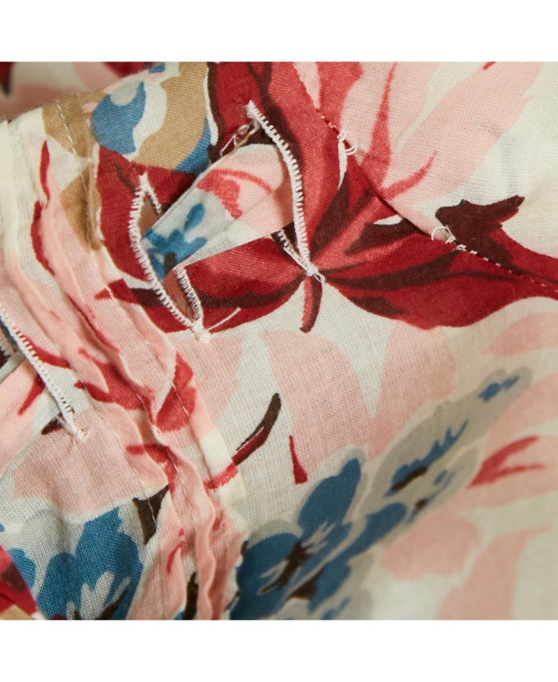 Women's Multicolor Floral Print Cotton Tie-Up Detail Blouse