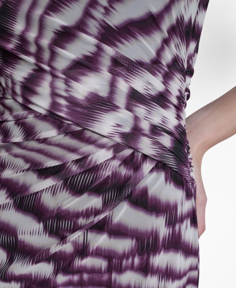 Women's Printed Side Knot Mesh Midi Dress