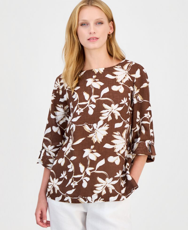 Petite 100% Linen Cuffed Top