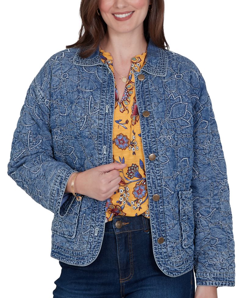 Petite Quilted Floral Denim Jacket
