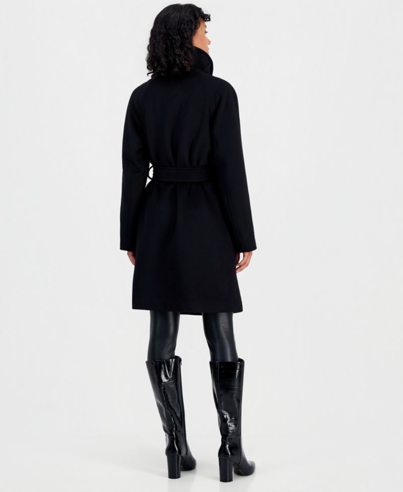 Women's Double-Breasted Wrap Knit-Collared Coat