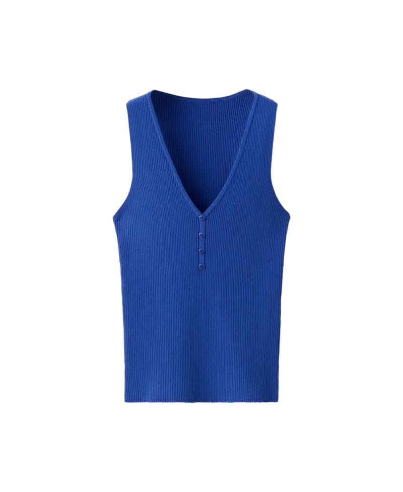 Women's Buttoned Ribbed V-Neck Tank Top