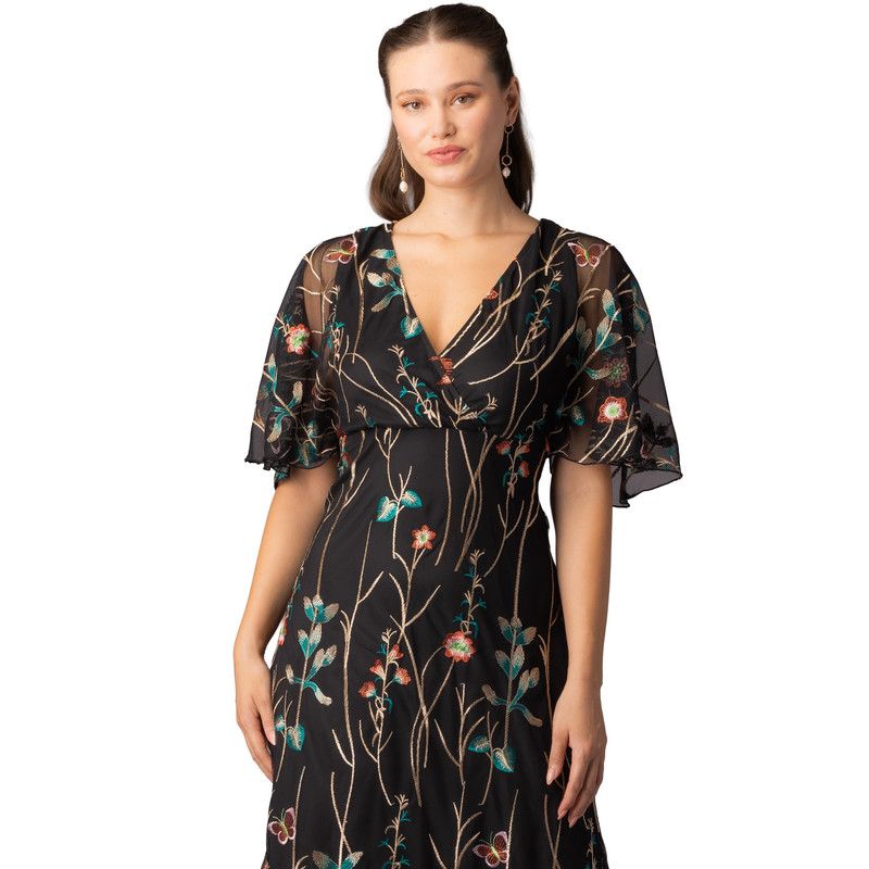 Women's Embroidered Elegance Evening Gown with Sleeves