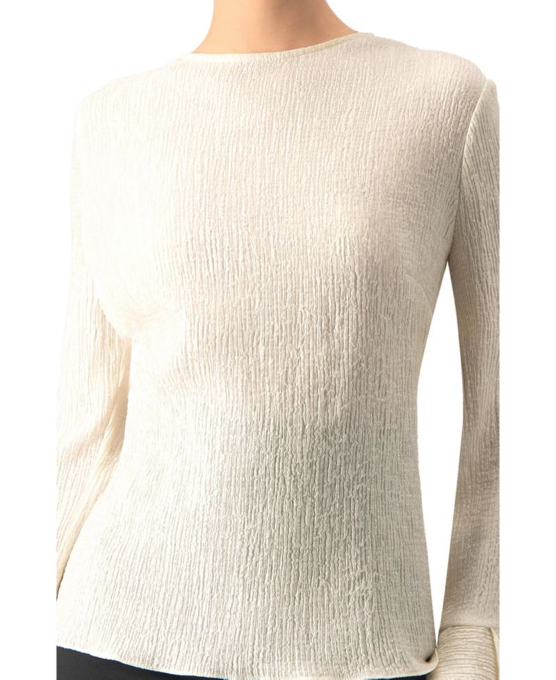 Women's Long Sleeve Ruffled Cuff Textured Blouse