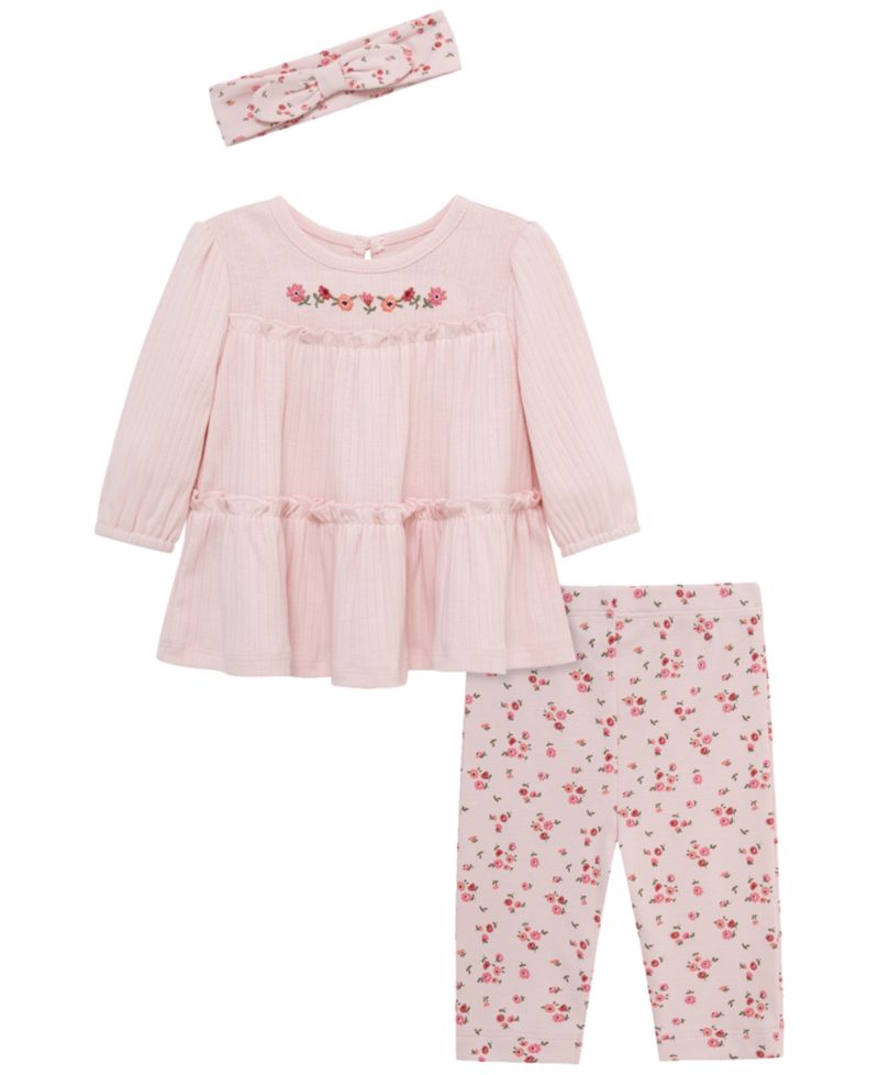 Baby Girls' Ditsy Tunic Long-Sleeve Top, Leggings and Headband, 3-Piece Set