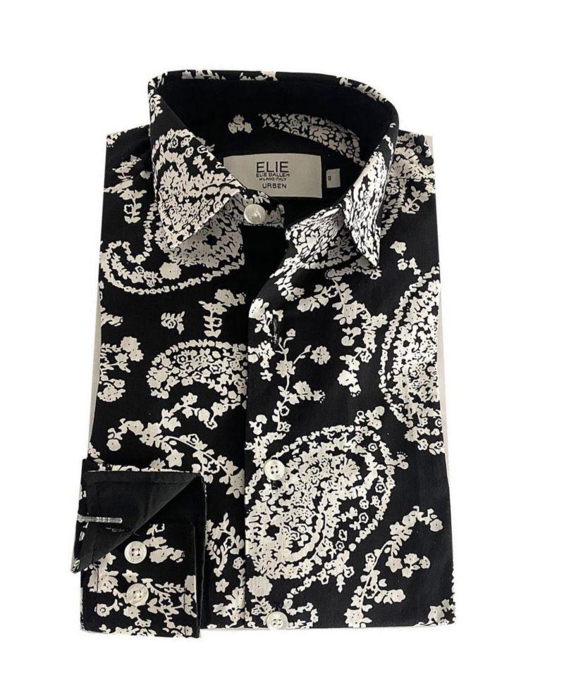 Little Boys Black Paisley Button Down Shirt