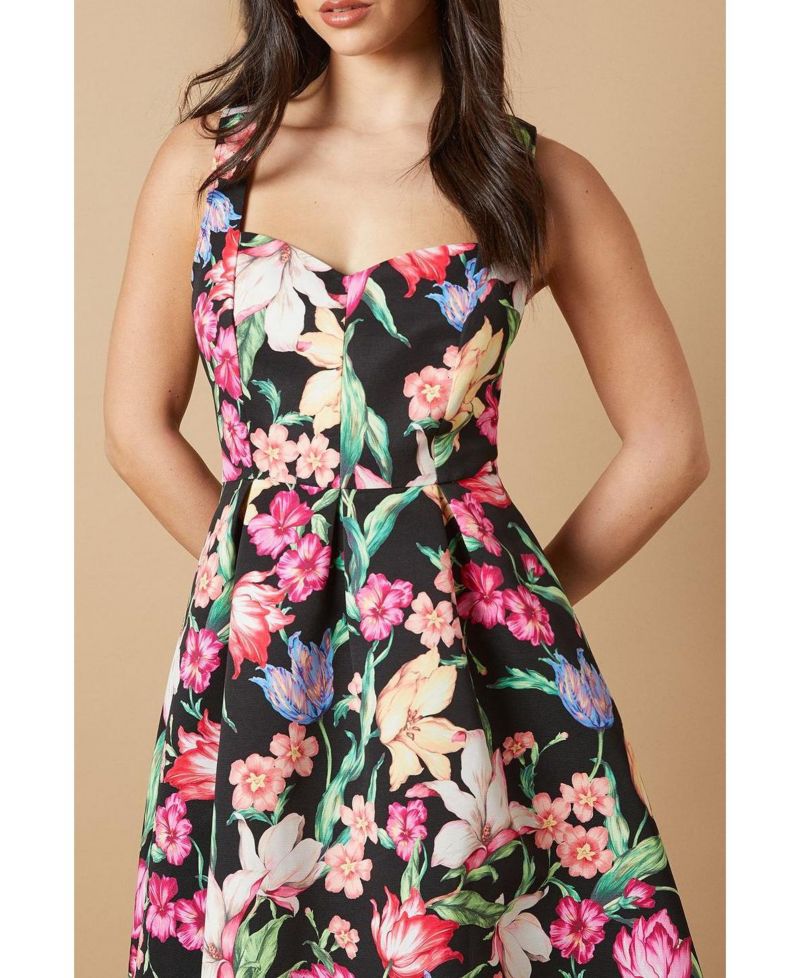 Women's Occasion Floral Strappy Twill Midi Dress