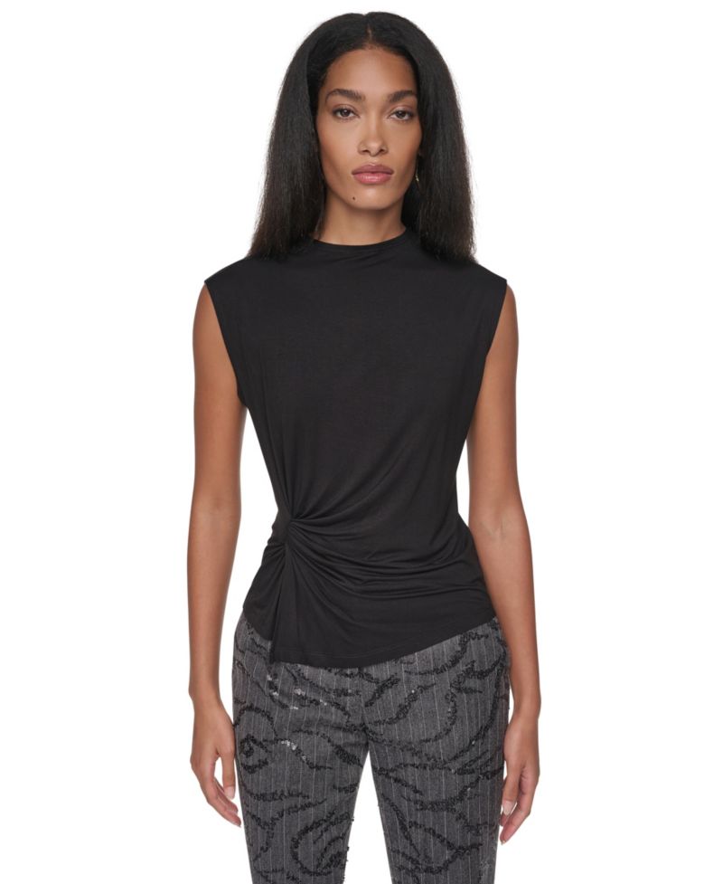 Women's Ruched Mock-Neck Fitted Tank Top