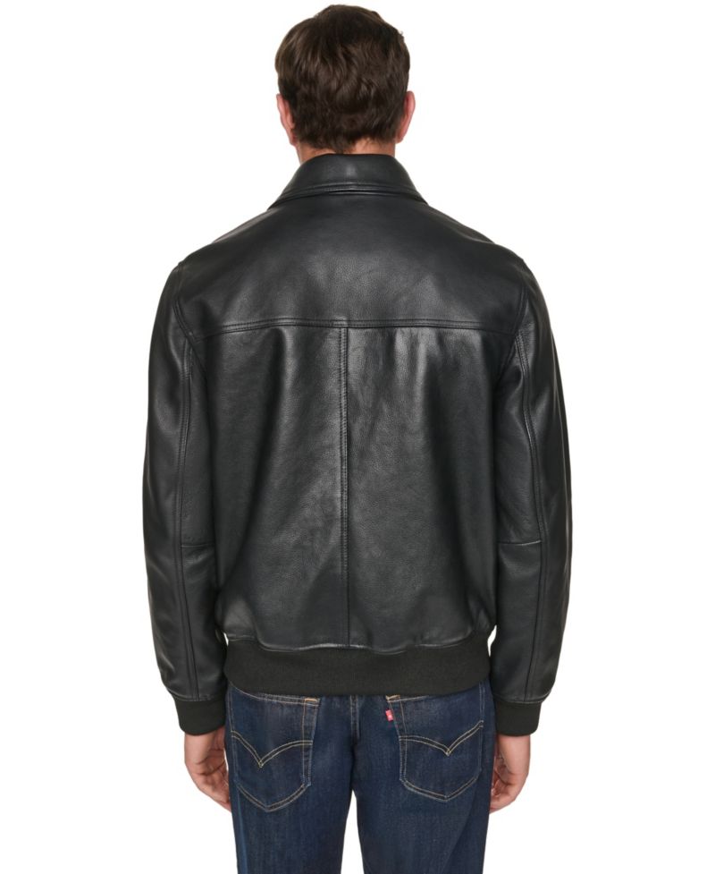 Men's Textured Genuine Leather Bomber Jacket