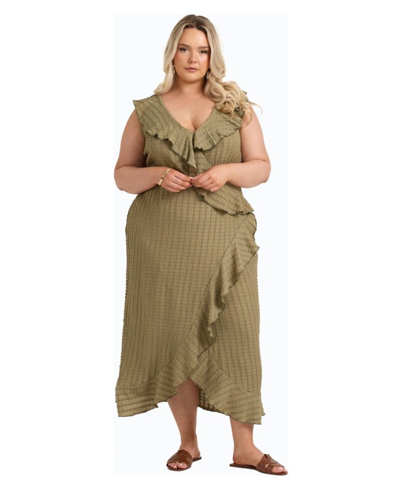 Women's Ruffle Wrap Sleeveless Midi Dress