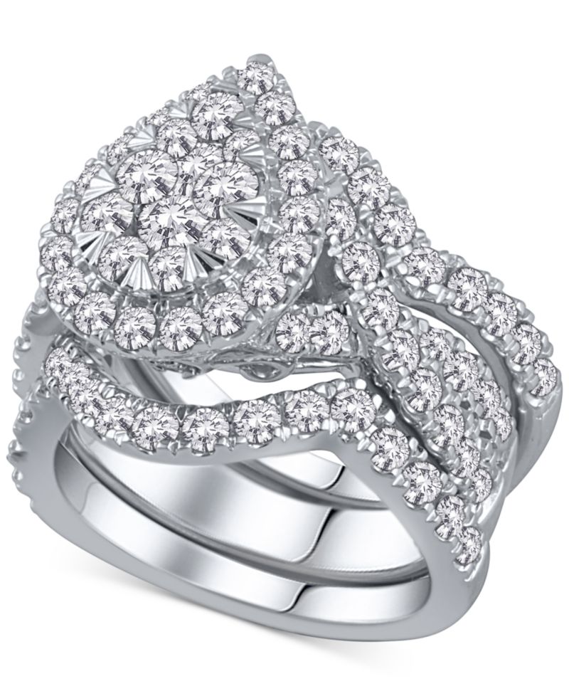 3-Pc. Diamond Pear Cluster Bridal Set (2 ct. t.w.) in 14k White Gold