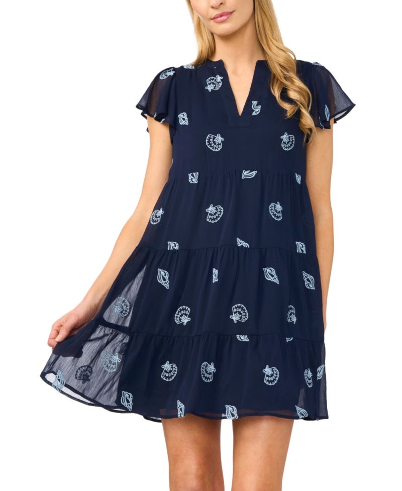 Women's Embroidered V-Neck Short Tiered Dress