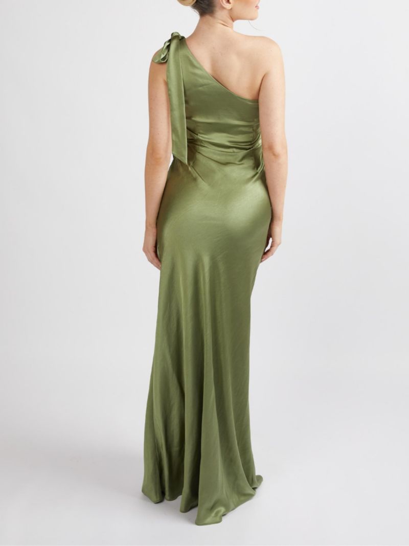 Women's Bow One Shoulder Satin Bridesmaid Dress