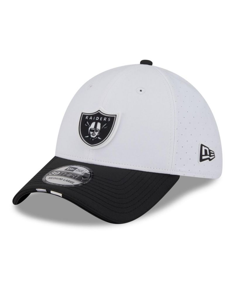 Men's White/Black Las Vegas Raiders 2025 NFL Training Camp 39THIRTY Flex Hat