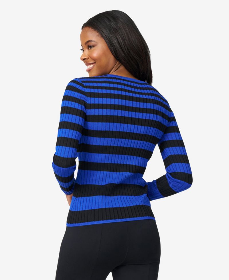 Women's Striped Ribbed Crewneck Sweater