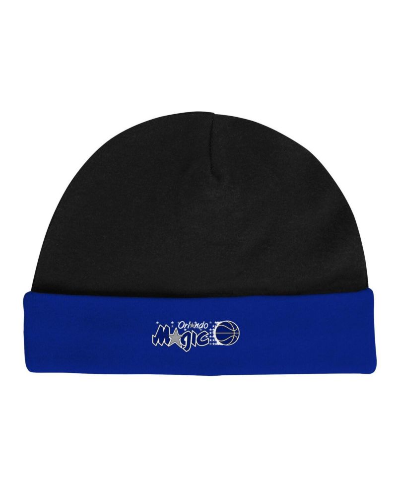 Infant Boys and Girls Black, Blue Orlando Magic Hardwood Classics Bodysuits and Cuffed Knit Hat Set