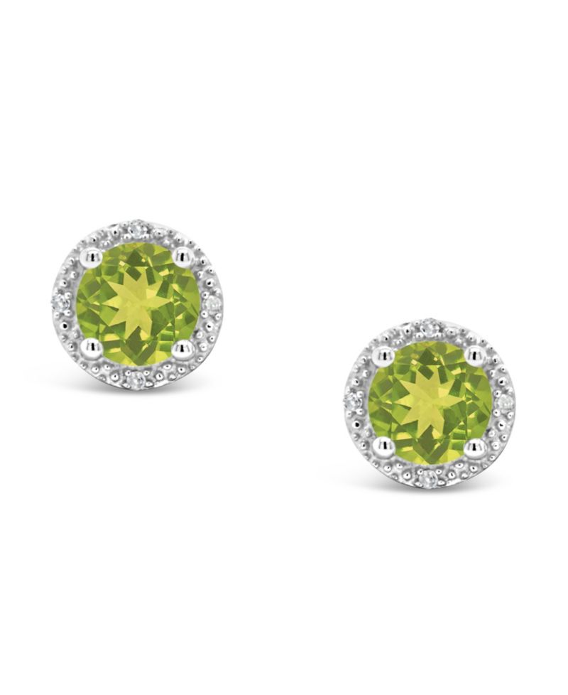 Gemstone (6mm) and Diamond Accent Stud Earrings in Sterling Silver