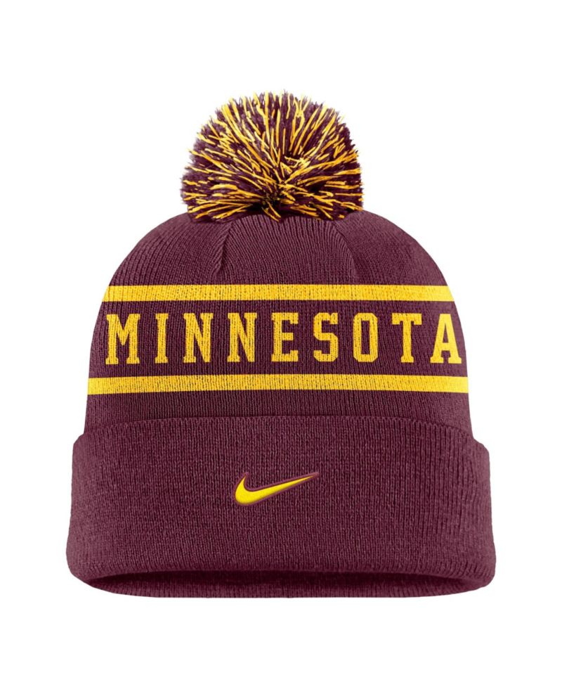 Men's Maroon Minnesota Golden Gophers Peak Cuffed Knit Hat with Pom