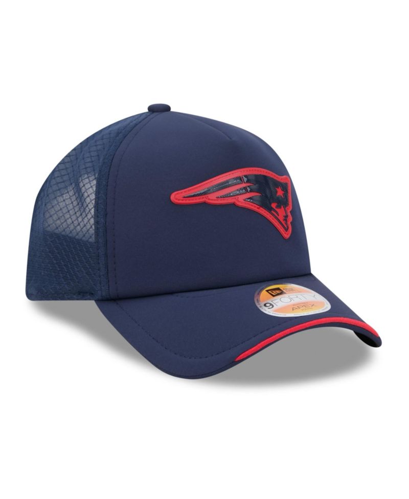 Big Boys and Girls Navy New England Patriots 2026 Sideline Apex 9FORTY Adjustable Trucker Hat