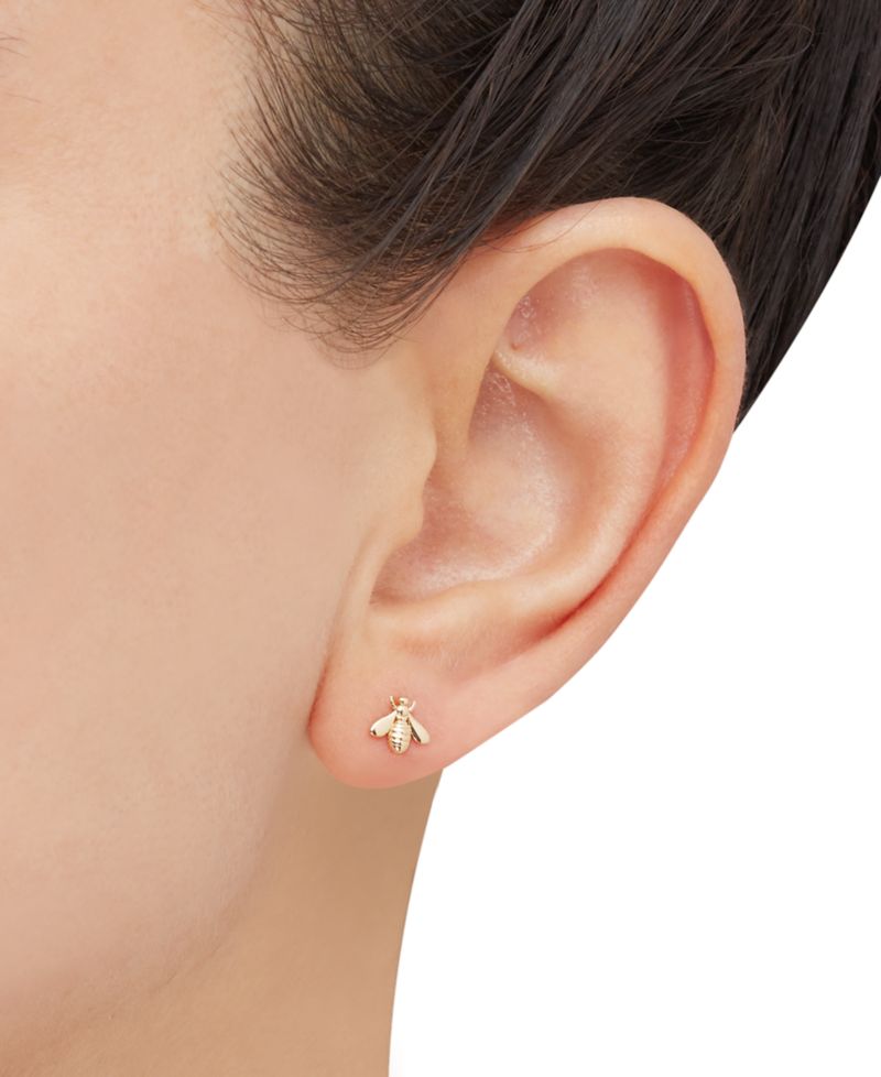 Polished Bumblebee Tiny Stud Earrings in 14k Gold