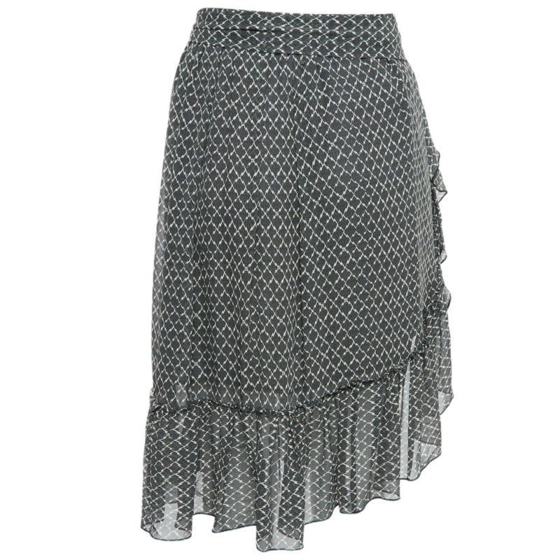Women's Black/white Printed Silk Ruffled Short Skirt