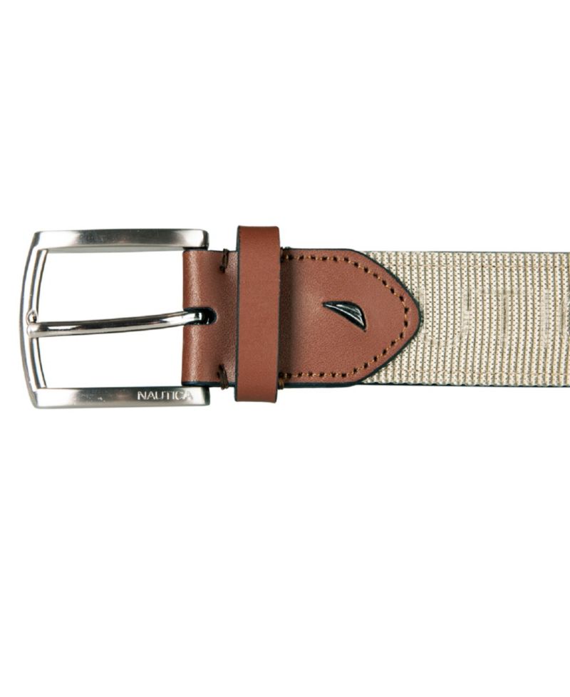 Men's Leather Tab Signature Webbing Logo Belt
