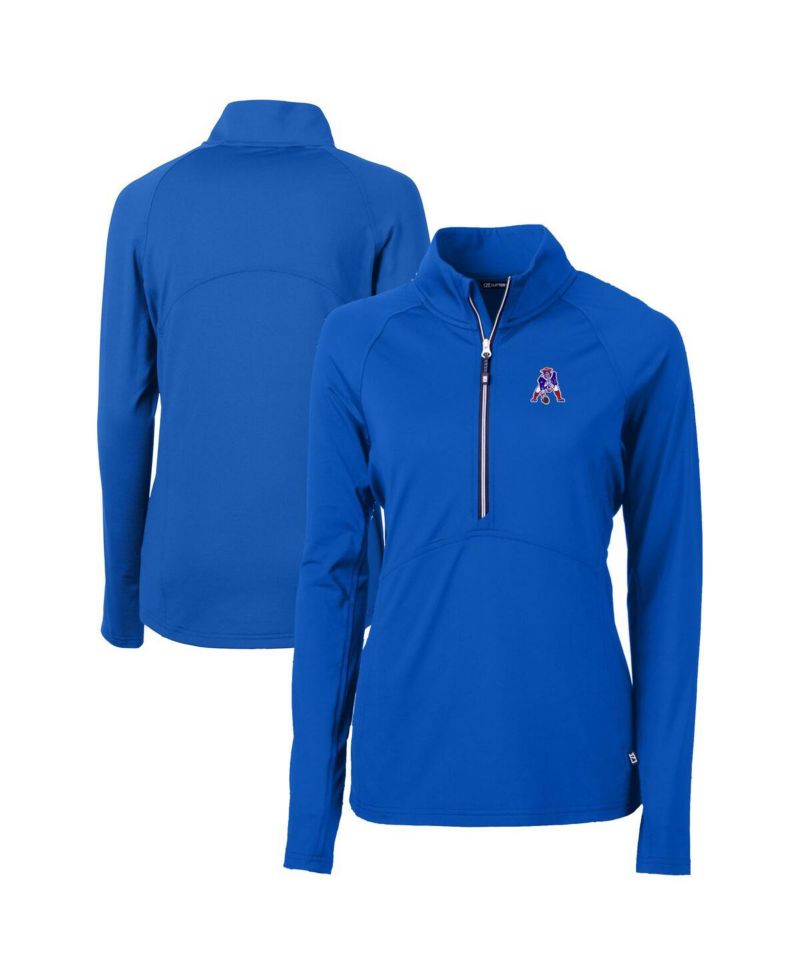 Women's Royal New England Patriots Throwback Logo Adapt Eco Knit Stretch Half-Zip Pullover Top