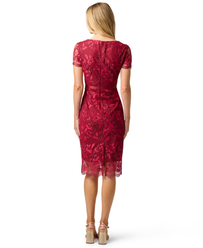 Women's Short-Sleeve Square-Neck Floral-Embroidered Dress