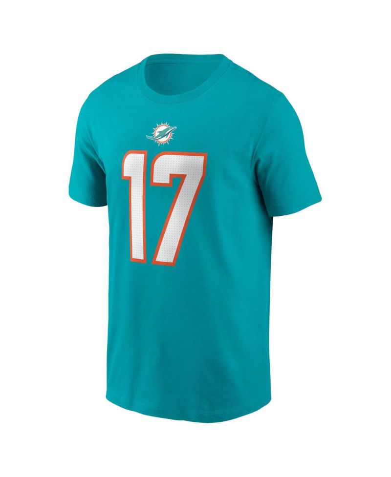 Men's Jaylen Waddle Aqua Miami Dolphins Player Name and Number T-shirt
