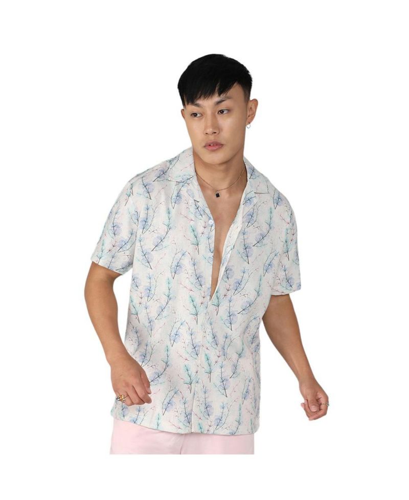 Men's Ivory White & Icy Blue Flora Tint Shirt