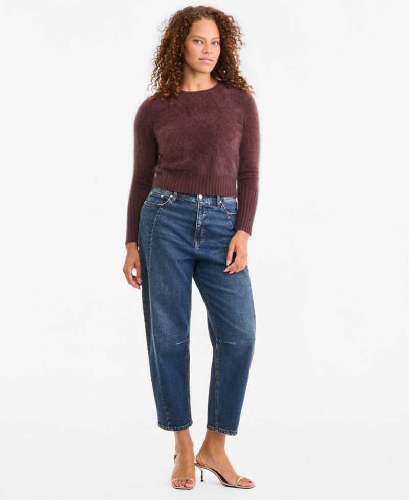 Women's 100% Cashmere Cropped Brushed Shrunken Sweater