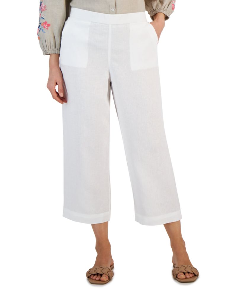 Petite 100% Linen Pull-On Cropped Pants