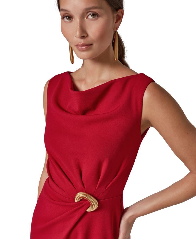 Women's Sleeveless Cowl-Neck Hardware Sheath Dress