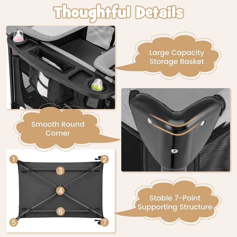 5 in 1 Baby Playard Nursery Center w/ Cradle Storage Basket