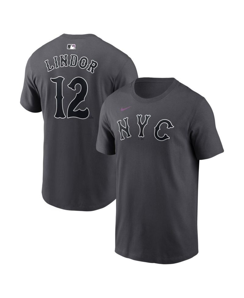 Men's Francisco Lindor Anthracite New York Mets City Connect Name & Number T-Shirt