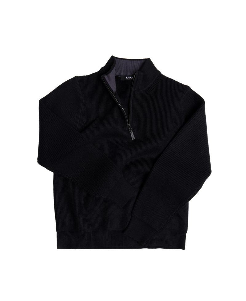 Boy's Size 4-18 Ribbed Knit Quater Zip Mock Neck Sweater