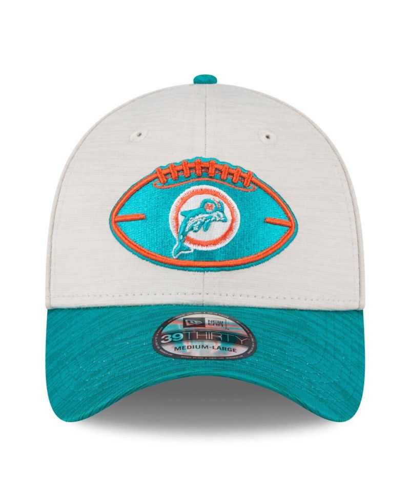 Men's Stone/Aqua Miami Dolphins 2024 Sideline Historic 39THIRTY Flex Hat