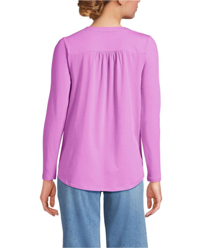 Women's Long Sleeve Lightweight Jersey Notch Neck Tunic Top